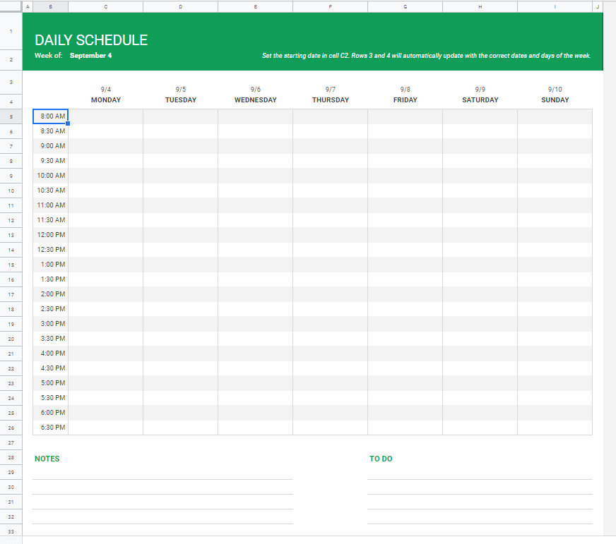google docs daily schedule template kids