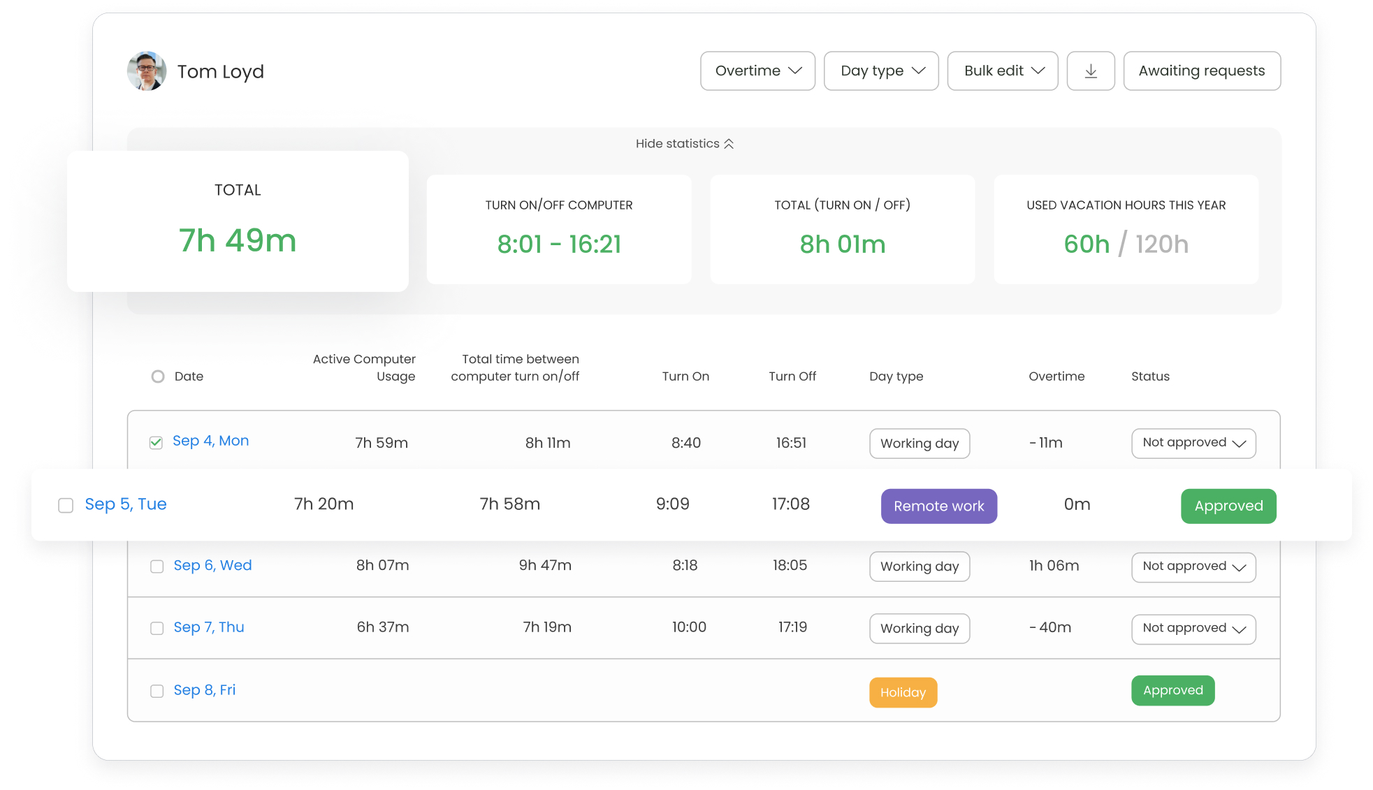 track employee vacation and sick leaves with timecamp attendance tracking