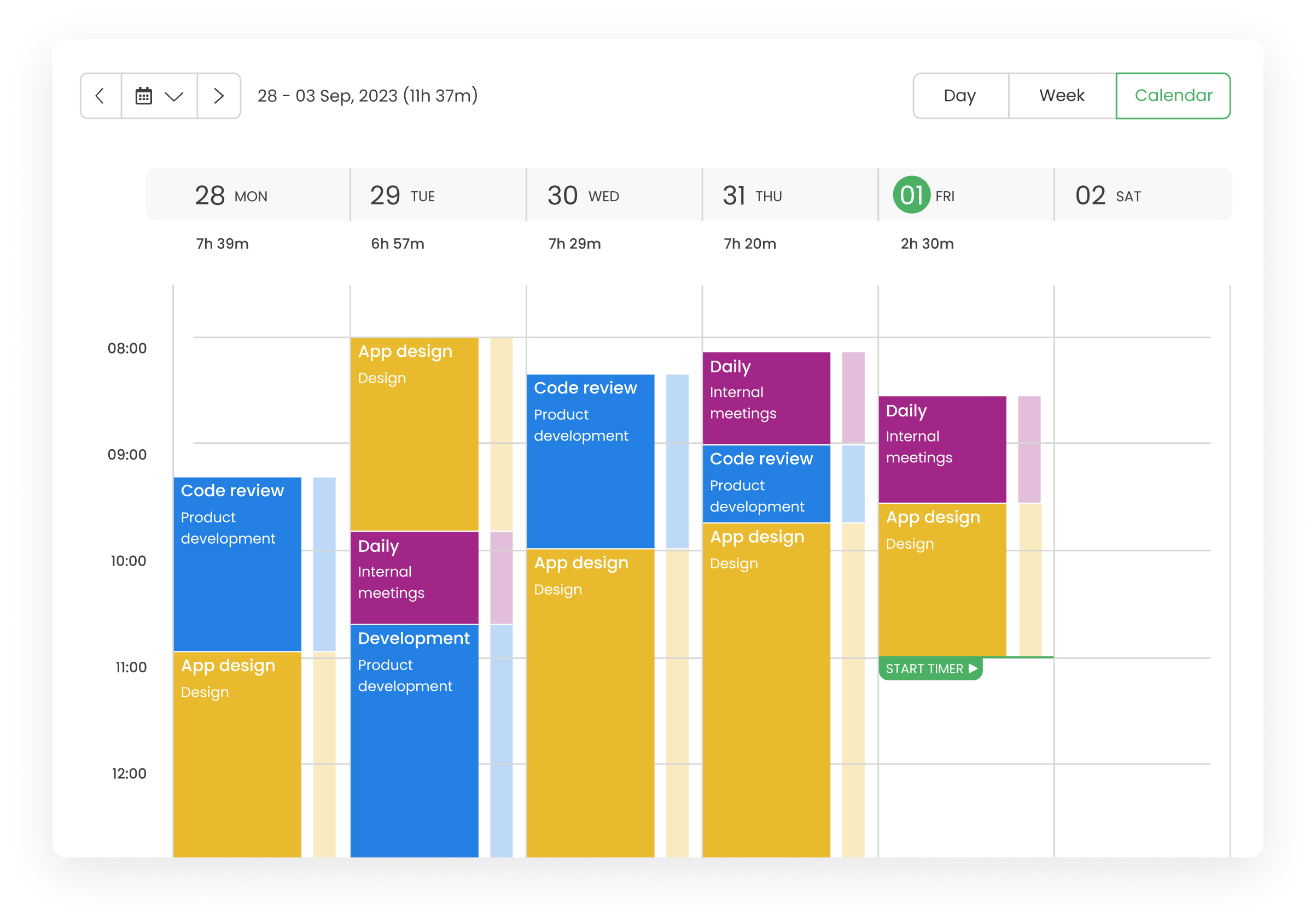 timecamp calendar view weekly schedule template