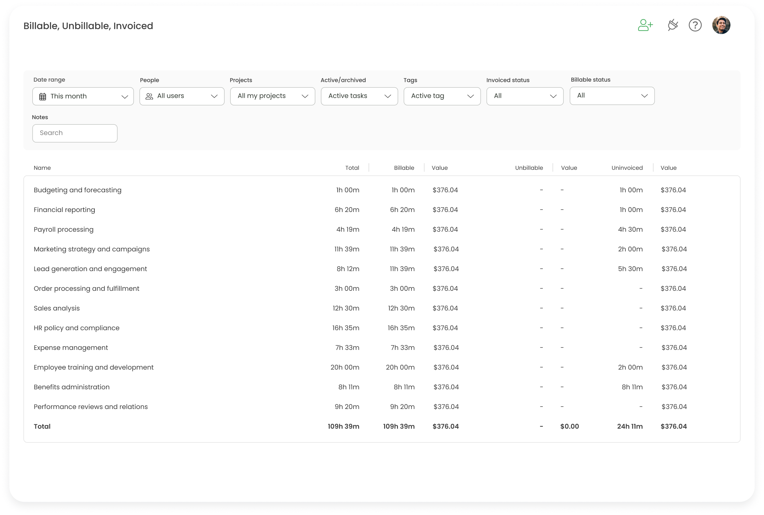 Report - Billable, Unbillable, Invoiced