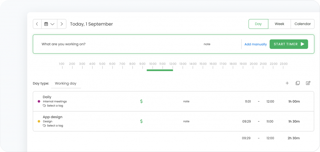 Timesheet - day view