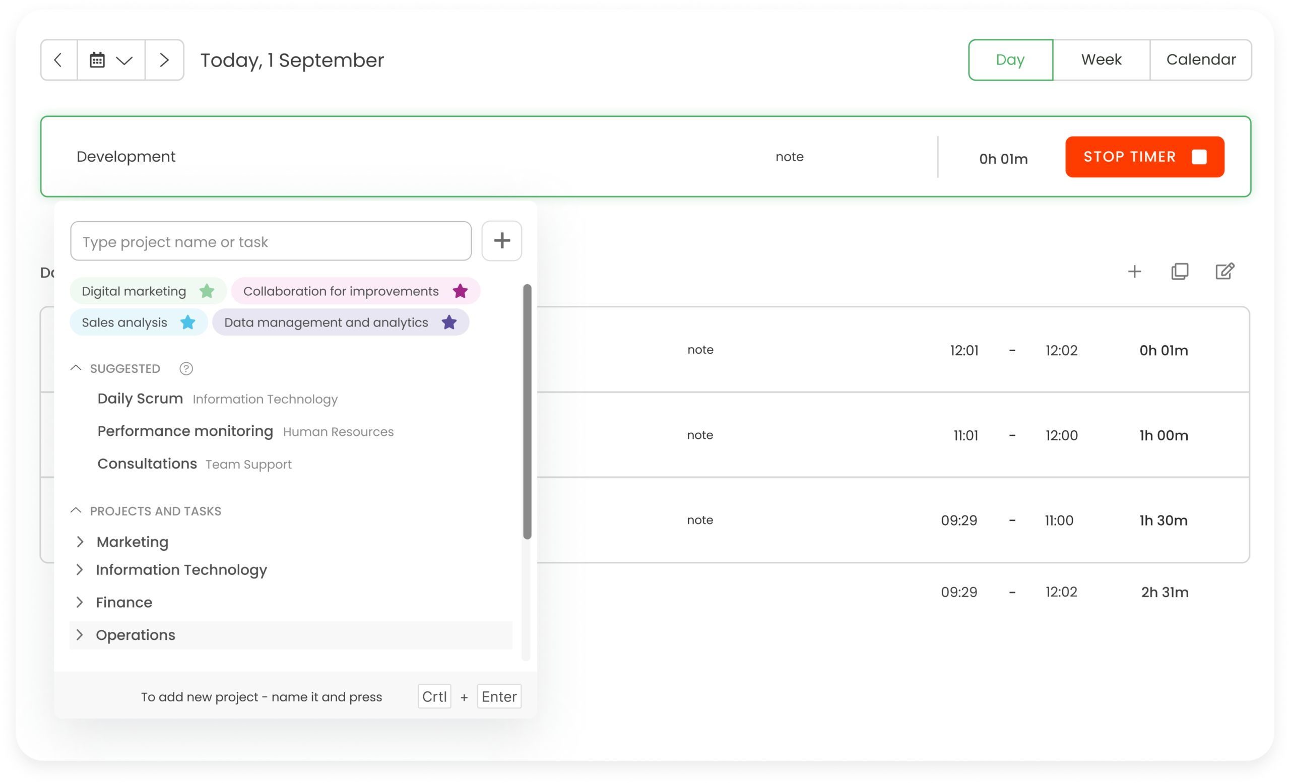 Timesheet with projects