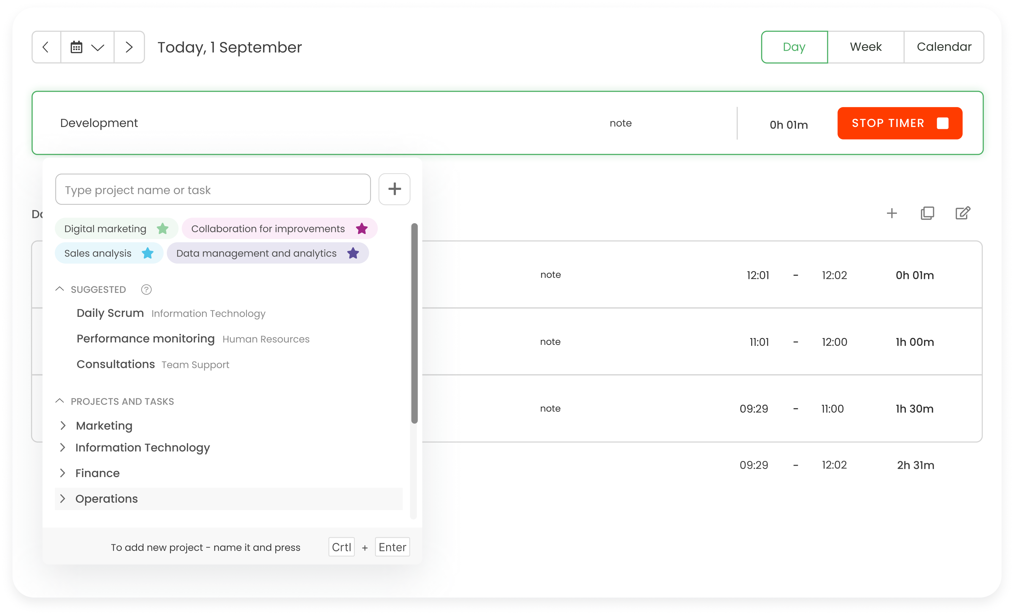 Timesheet with projects